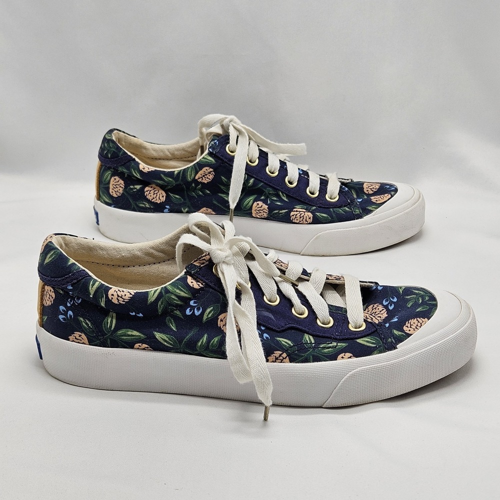 Keds x Rifle Paper Co Women's‎ Size 7.5 Sneakers Blue Peonies Floral Print Shoes - Picture 3 of 12